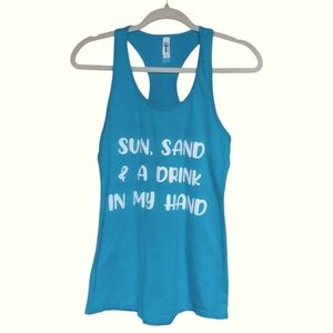 Ideal T Sun Sand & A Drink In My Hand Medium Aqua Tank Top